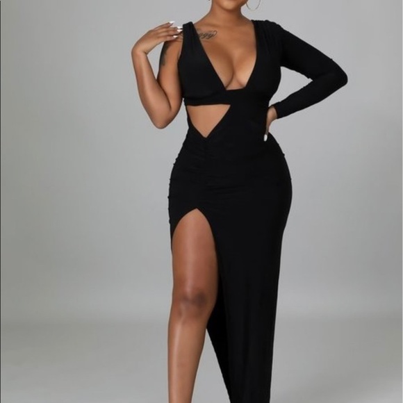 NEW TRENDY BLACK ONE SHOULDER FITTED MAXI DRESS - Picture 5 of 9
